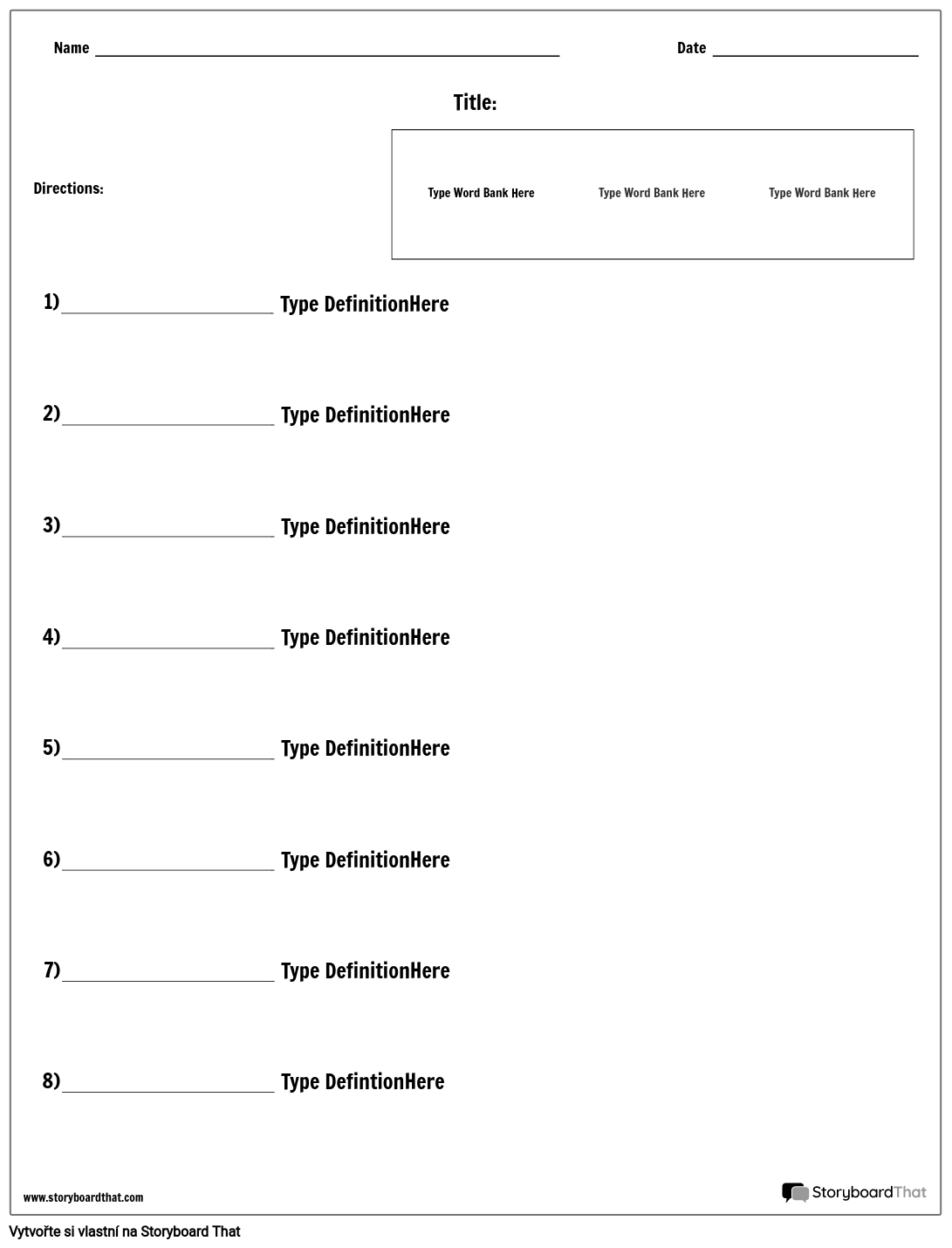 Word Bank a Definice Storyboard o csexamples