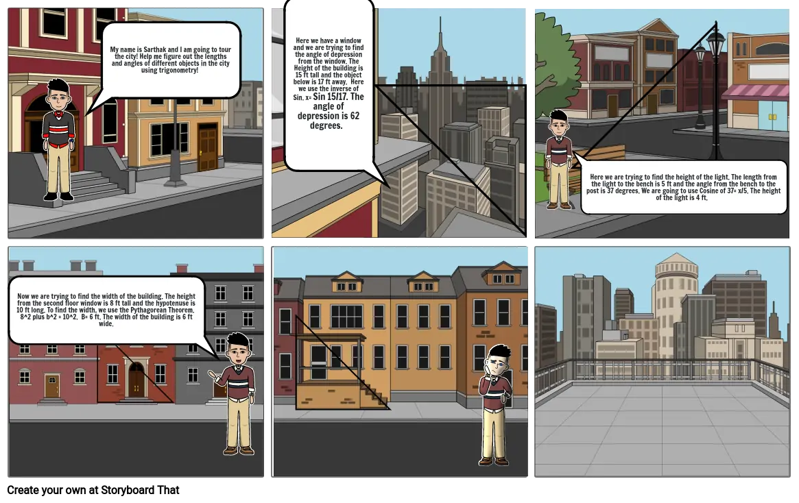 a picture based story/comic strip on Application of Trigonometry