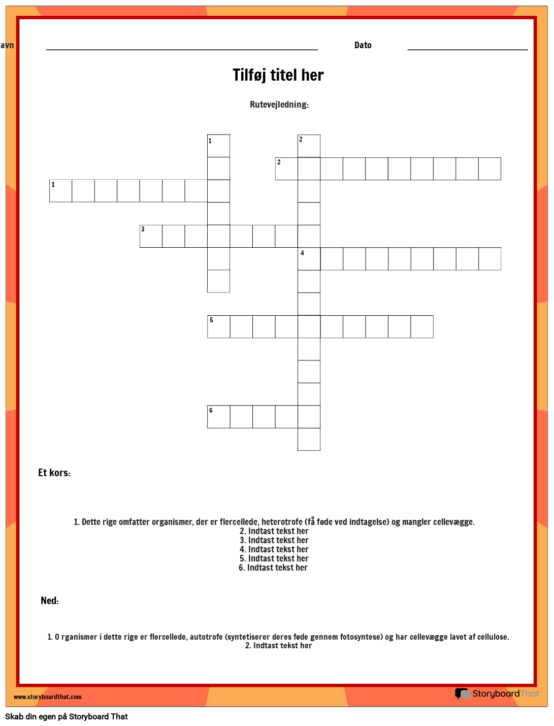 Crossword Puzzle Six Kingdoms Arbejdsark Storyboard 