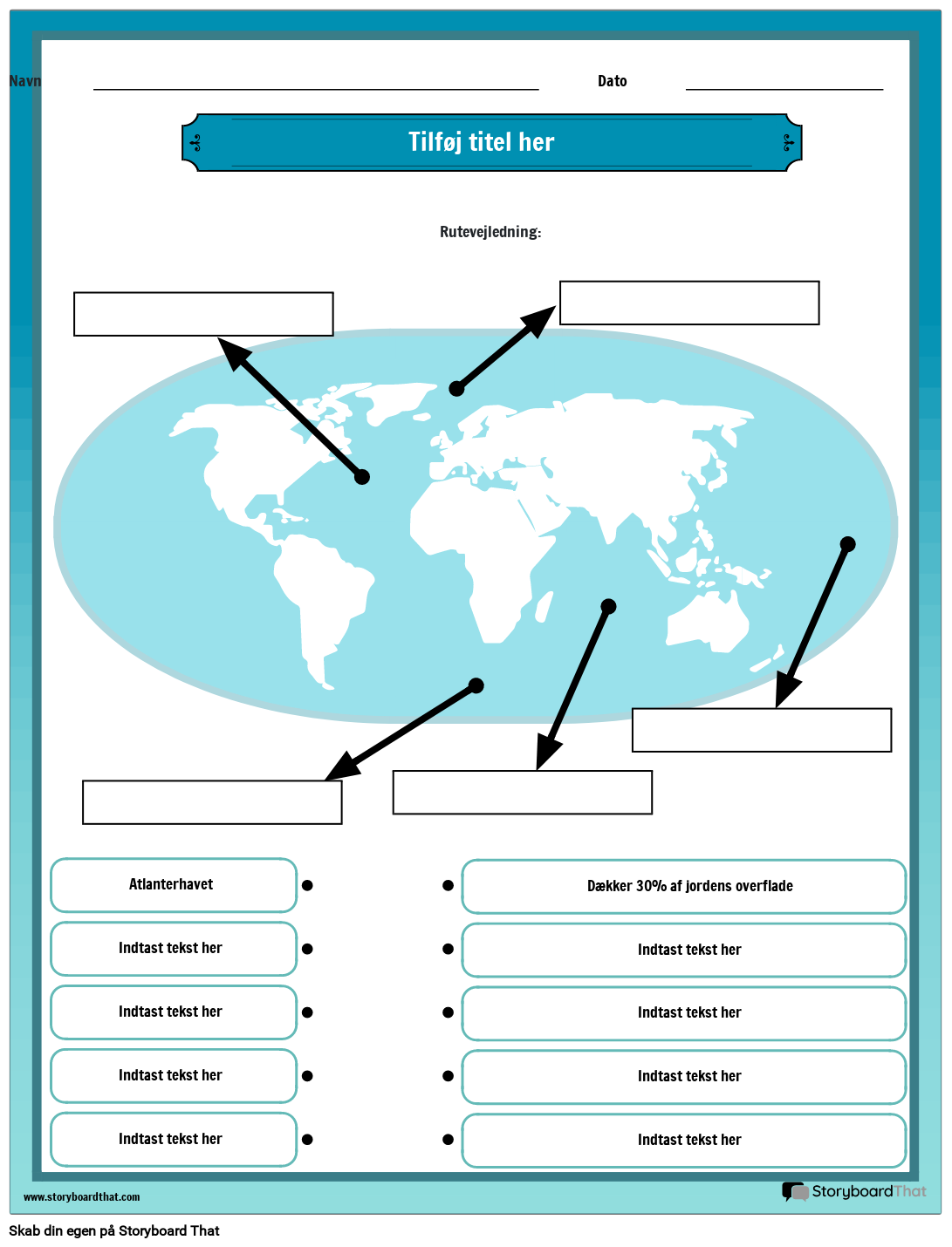 Five oceans worksheet matching typen storyboard