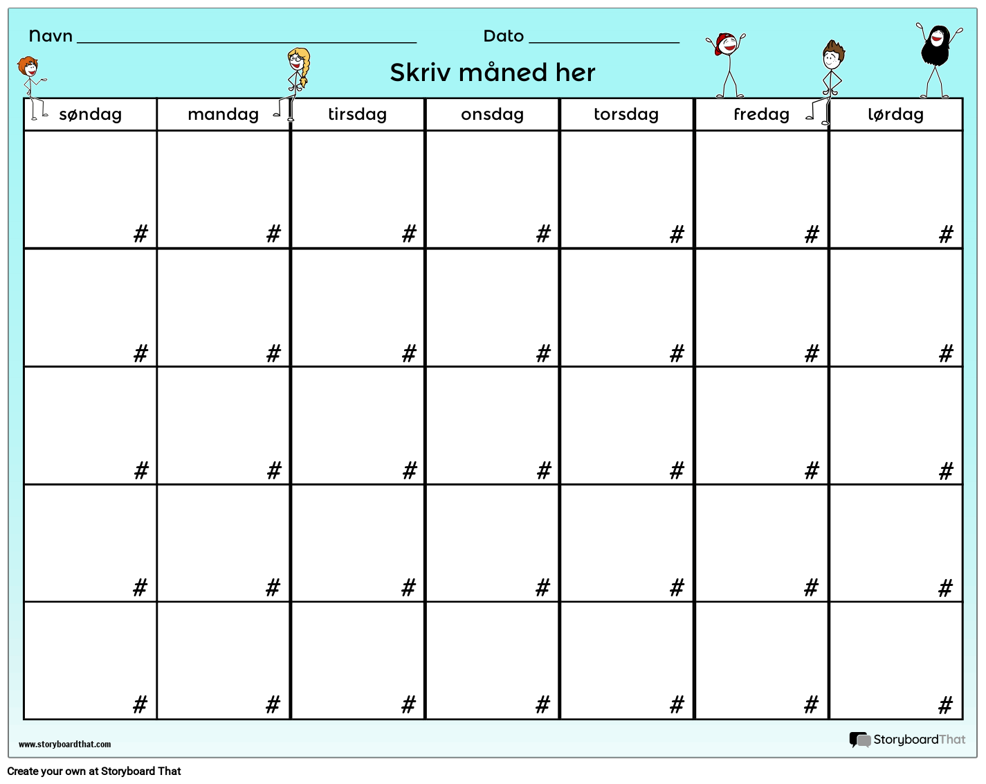 Kalender Arbejdsark Elever