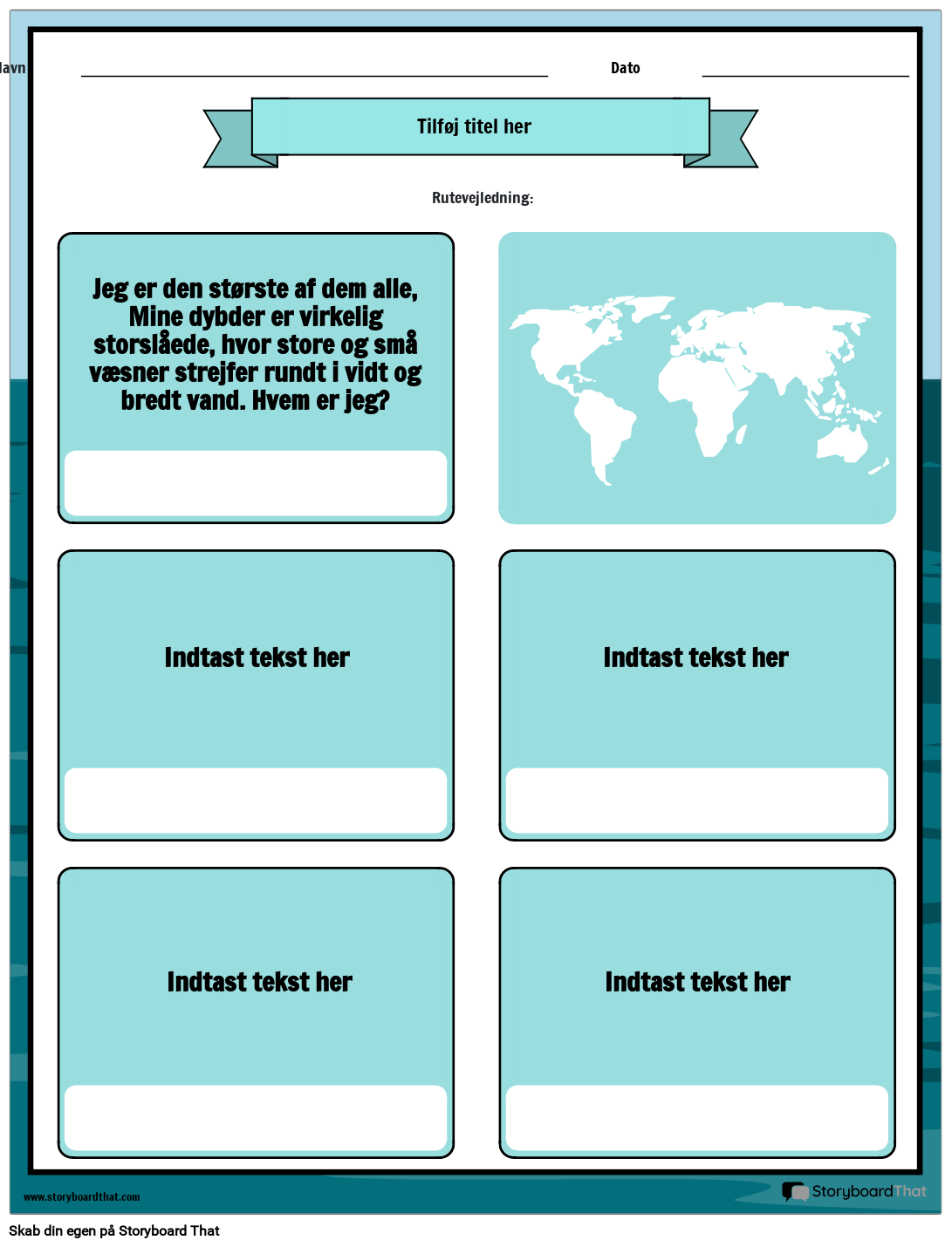Oceans of the world riddles arbejdsark storyboard