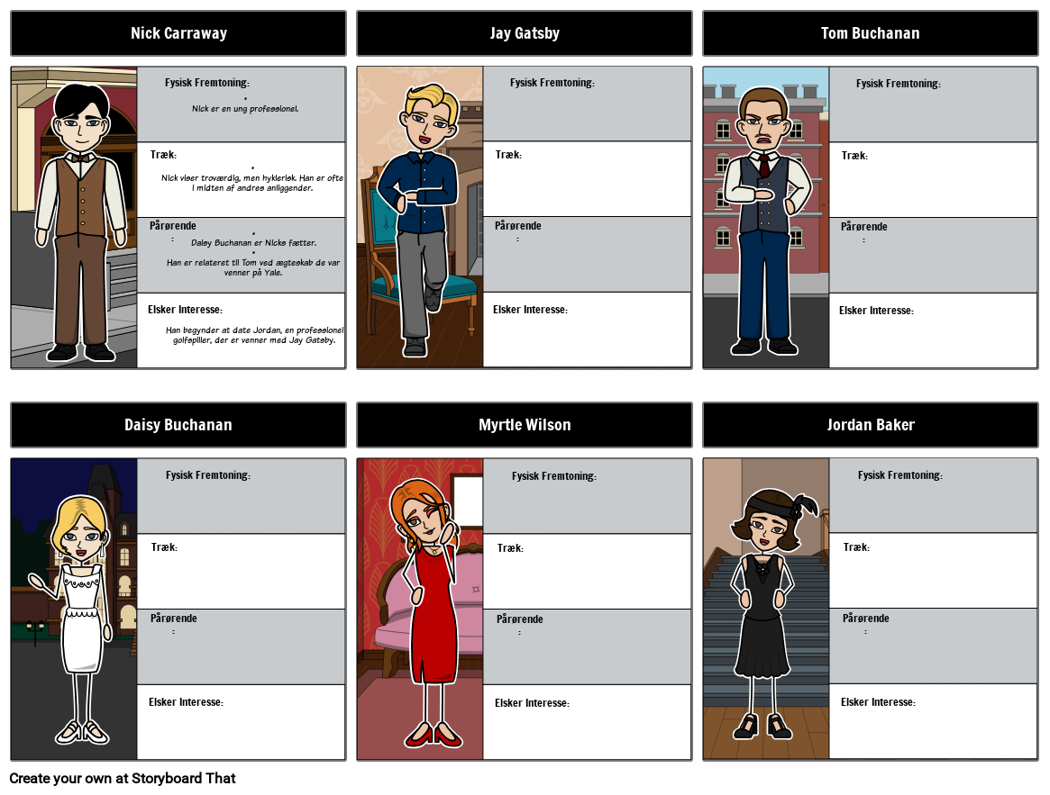 The Great Gatsby Zusammenfassung The Great Gatsby Tegn Storyboard af da-examples