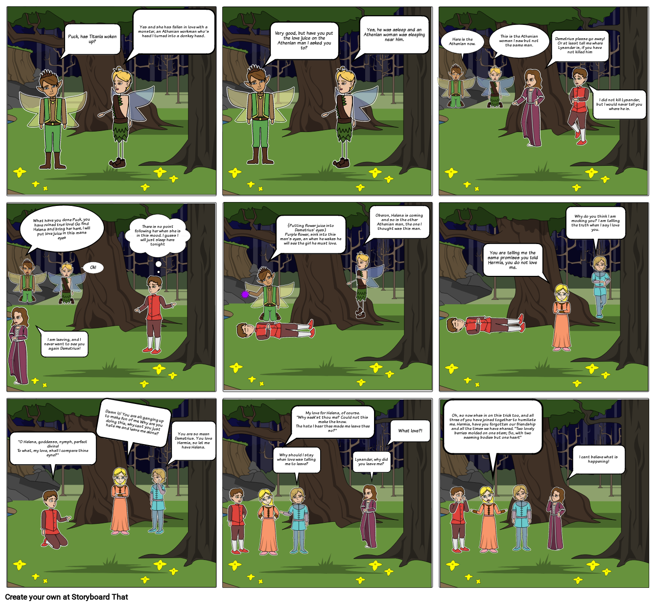 A Midsummer Night's Dream Act 3 Scene 2 Storyboard