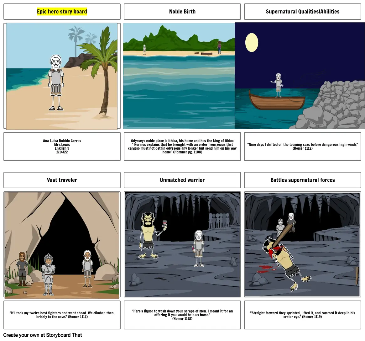 Epic hero storyboard Activity- The Odyssey book 9