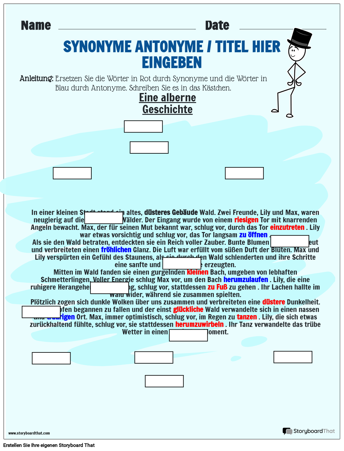 Antonyme und Synonyme im Arbeitsblatt zum Verständnis