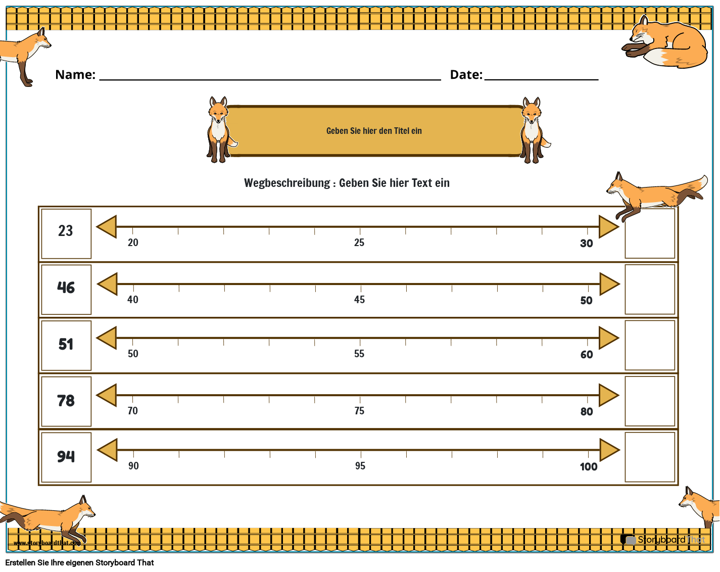 Arbeitsblatt zum Runden von Zahlen mit Fuchs Storyboard