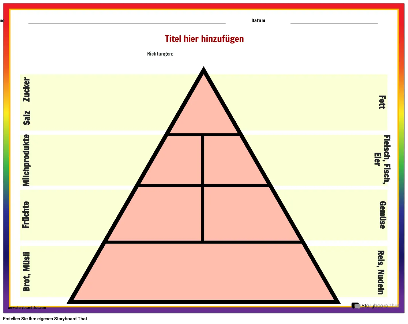  Arbeitsblatt zur Ernährungspyramide Storyboard Illustration 