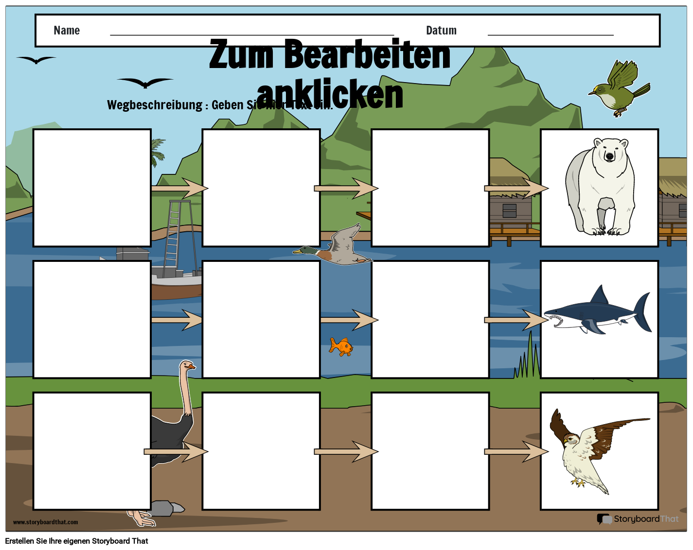 Arbeitsblatt zur Nahrungskette mit Fluss Storyboard