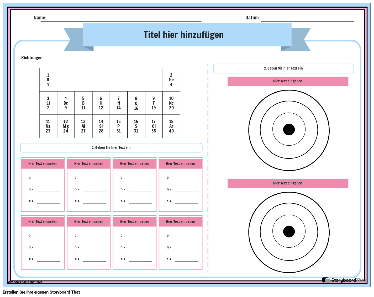 Arbeitsblattvorlage für Atome und Moleküle Storyboard