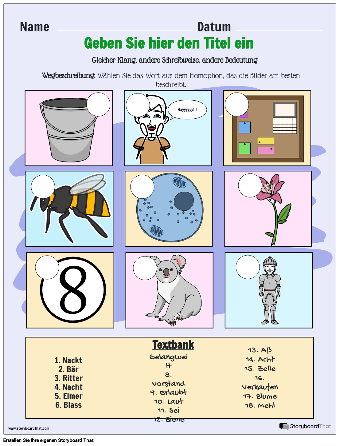 Druckbares Homophon Arbeitsblatt Storyboard Von De Examples 