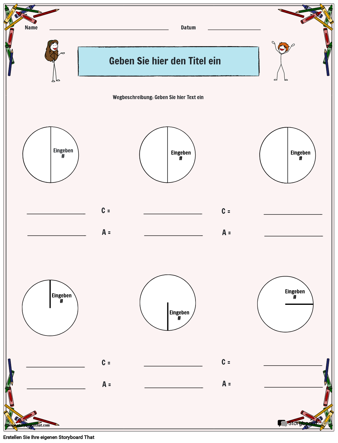 Fläche und Umfang eines Kreises bunt Storyboard