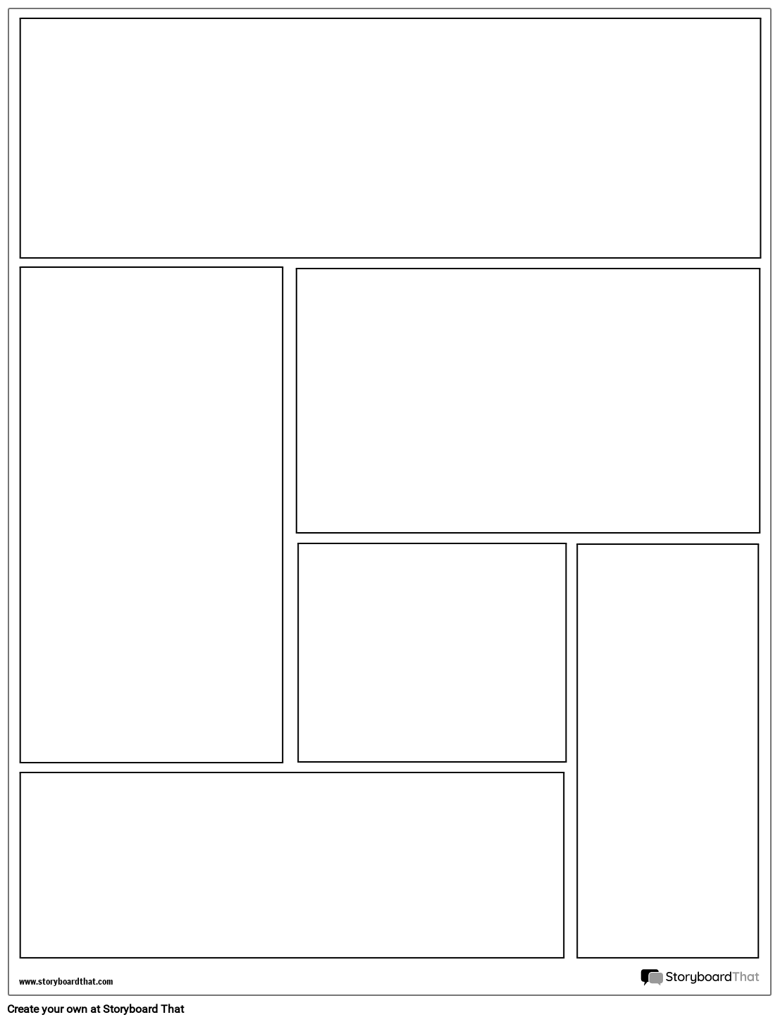 Graphic Novel-Layout-Raster aus 6 Rechtecken und Quadraten