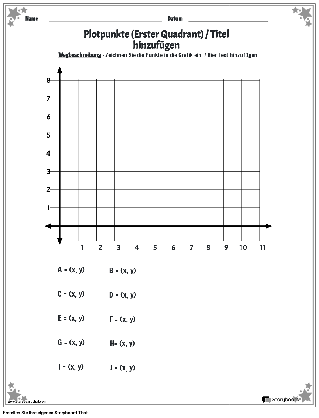 Koordinaten Arbeitsblatt Mit Sternrand Bw Storyboard