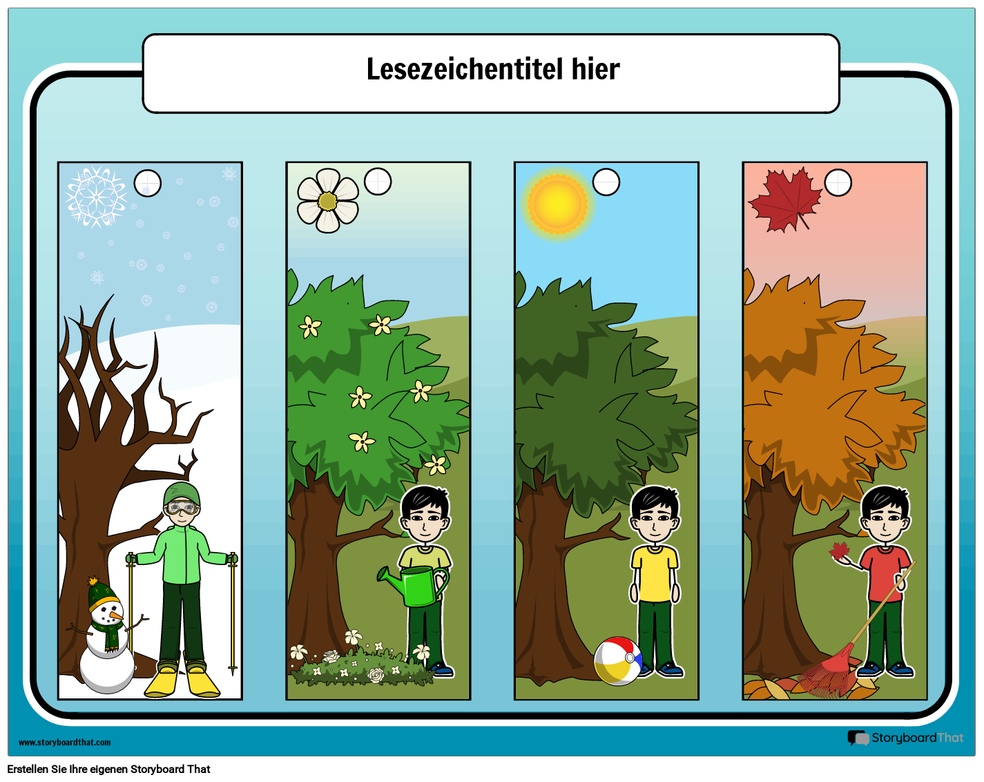 Lesezeichen zum Thema „Vier Jahreszeiten“. Storyboard