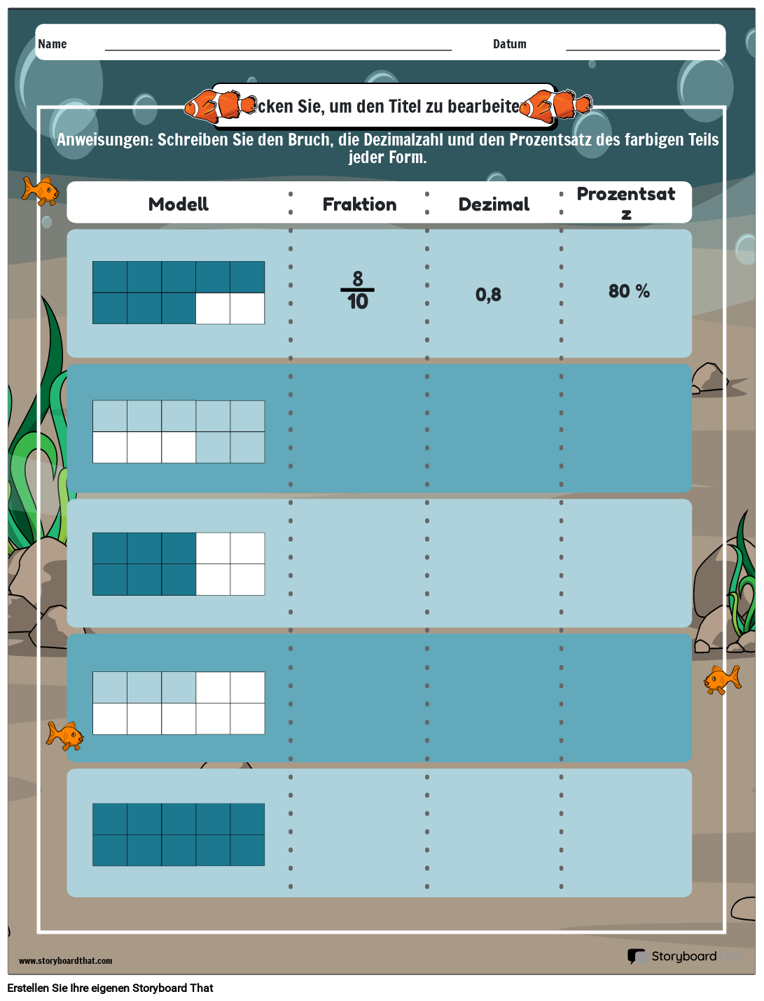 ozean-thema-prozent-arbeitsbl-tter-storyboard