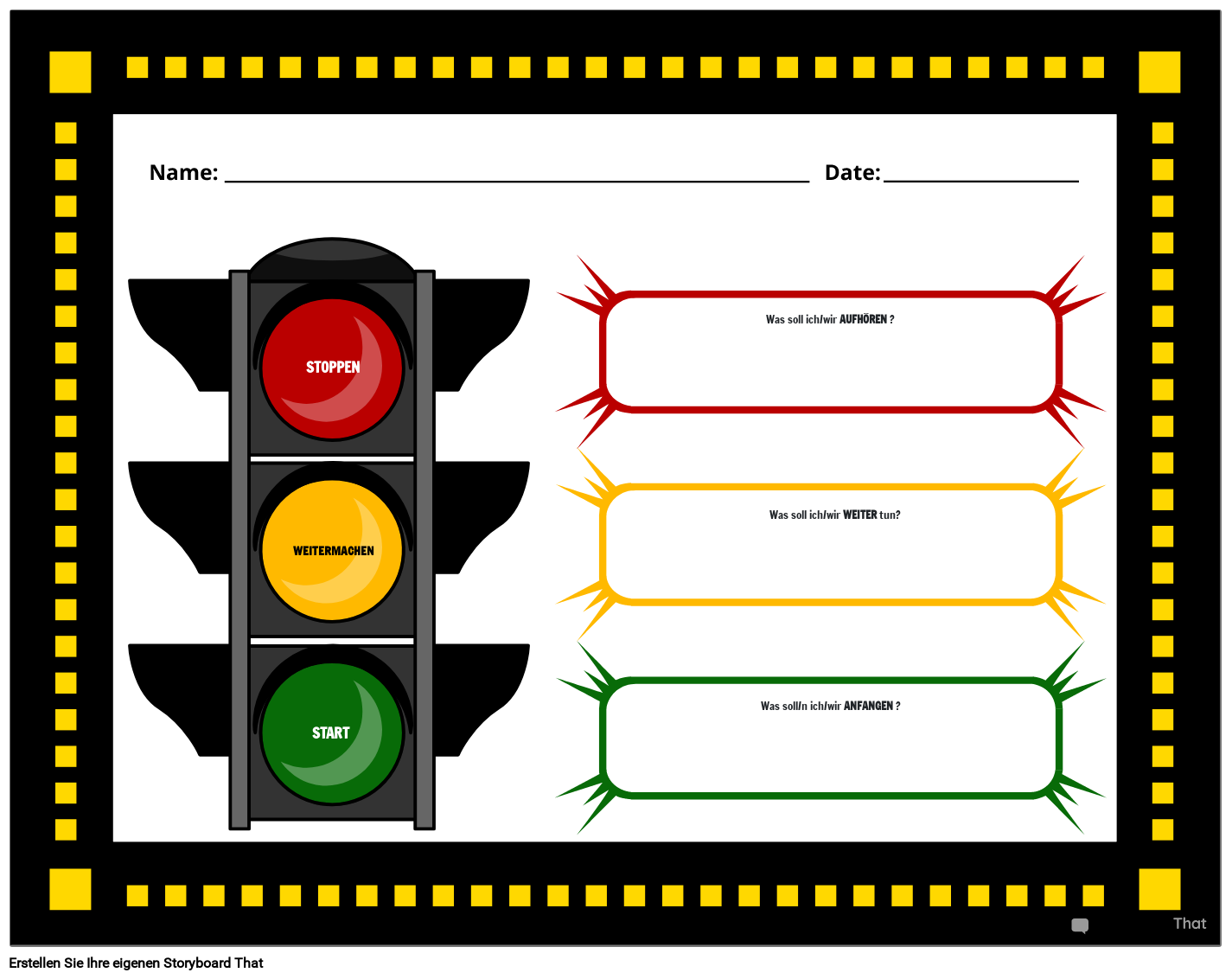 Stop Start Continue Vorlagenmodell Storyboard by de-examples
