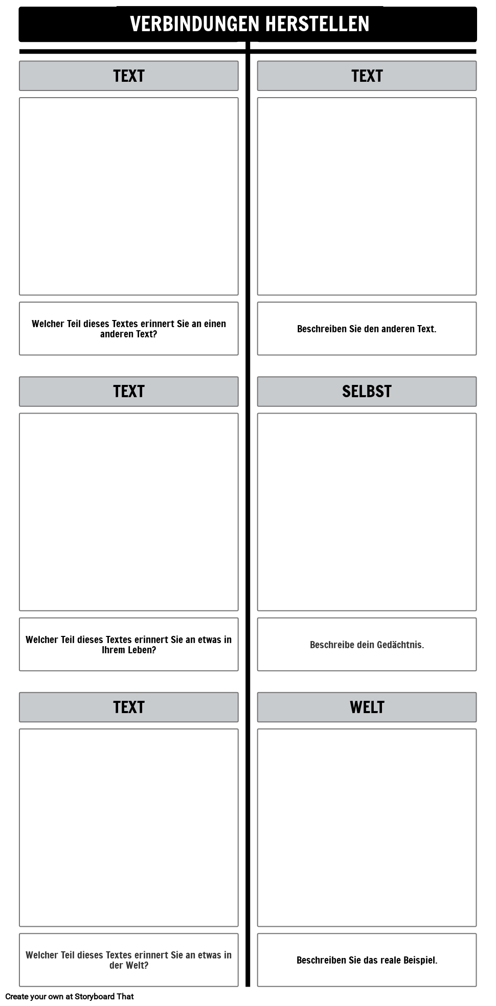 T-Chart-Vorlage für Textverbindungen