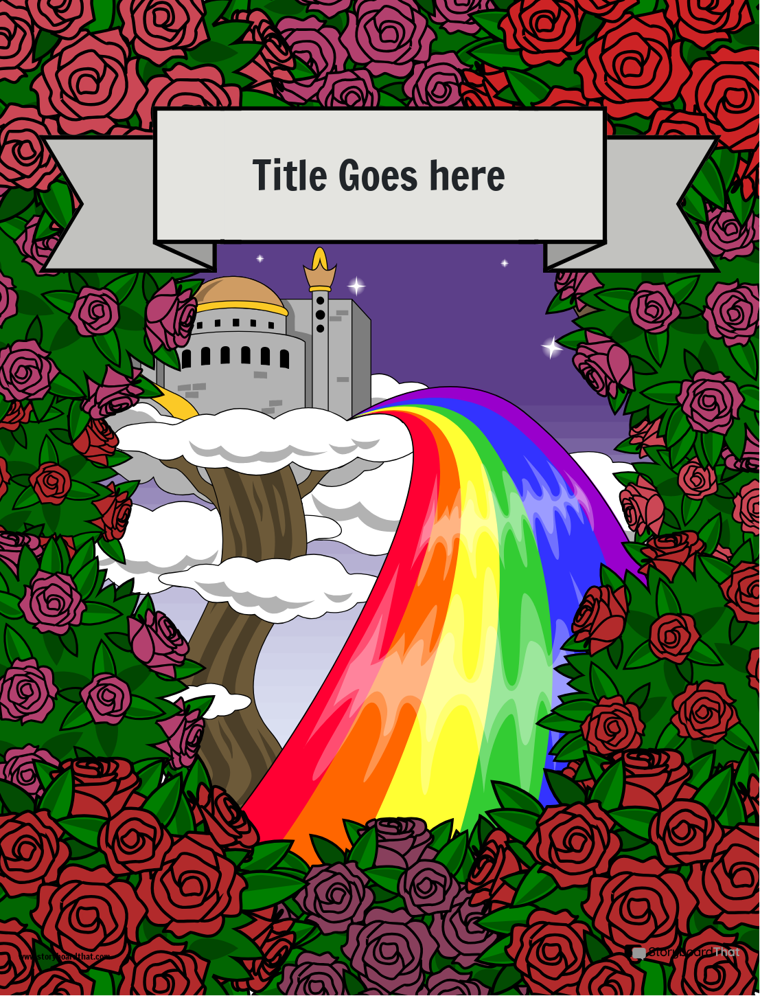 Tagebuch-Einband-Vorlage Regenbogen und Rosen Thema Farbe