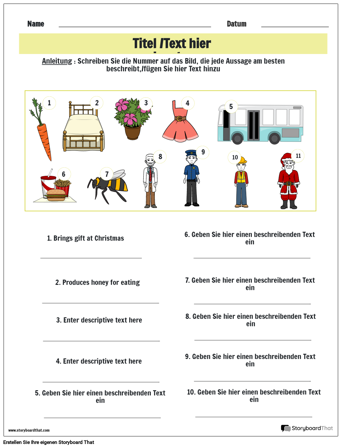 Vokabelarbeitsblatt storyboard por de examples