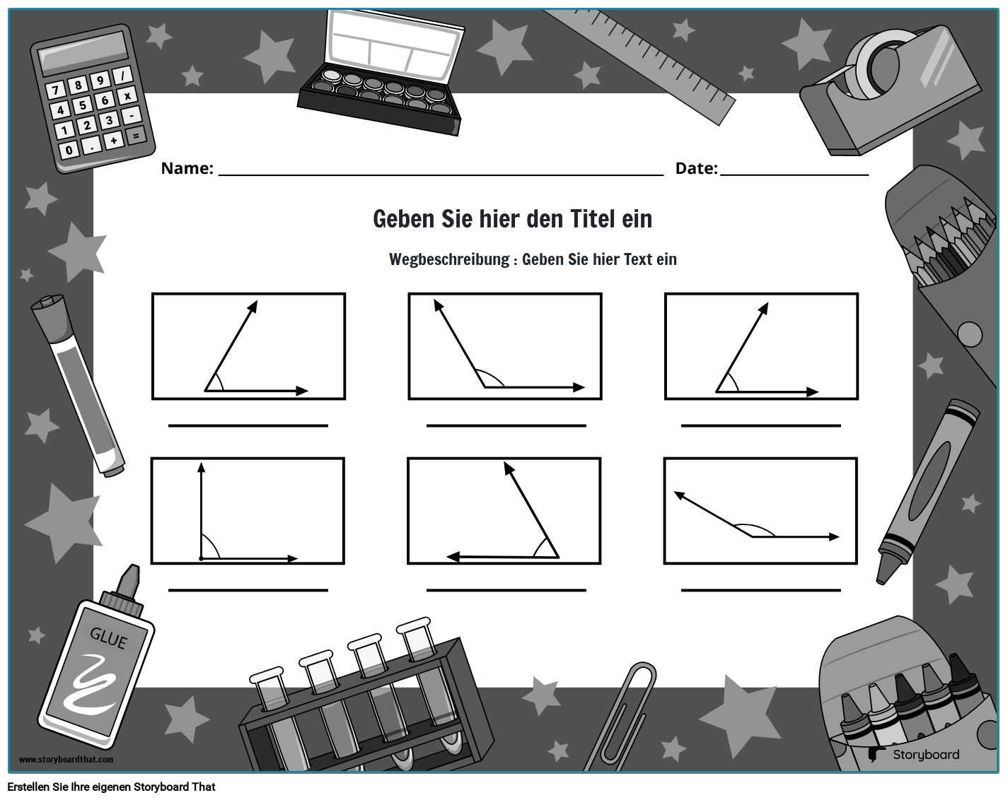 winkel-arbeitsblatt-mit-linealen-schwarzwei-storyboard