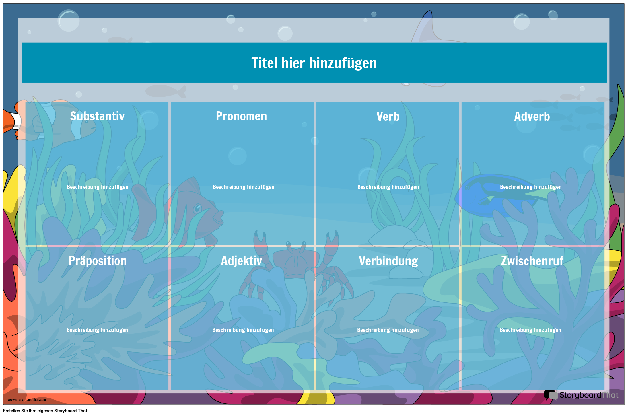 Wortarten poster meereskreaturen design storyboard
