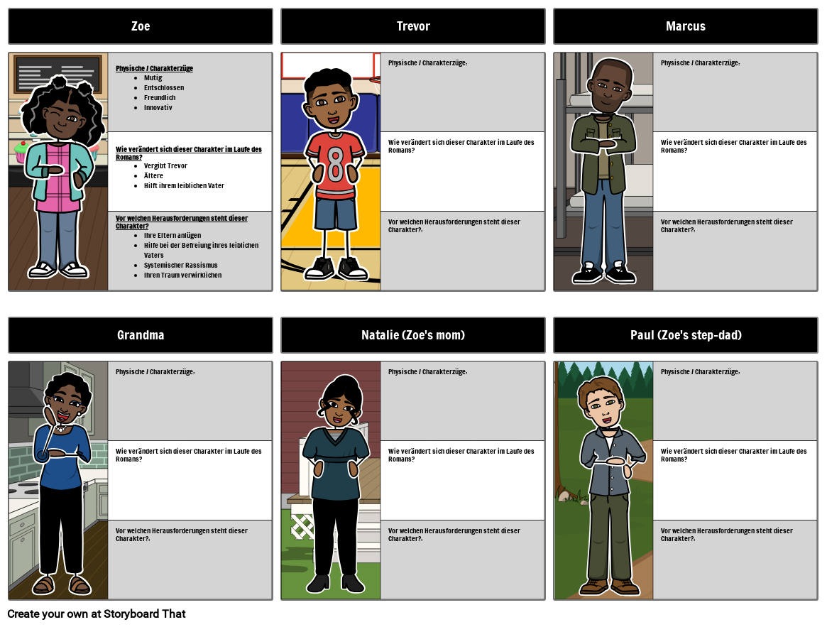 Zoe Washington Charaktere Storyboard por deexamples