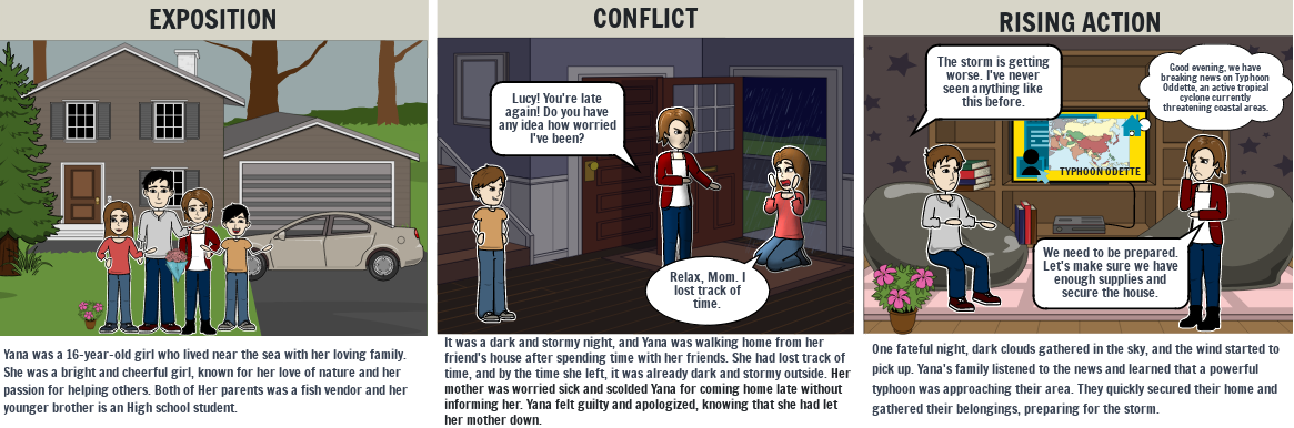 A storyboard titled 'Surviving the Storm' by dianalene, visually depicting the theme of resilience and standing firm in the face of adversity.