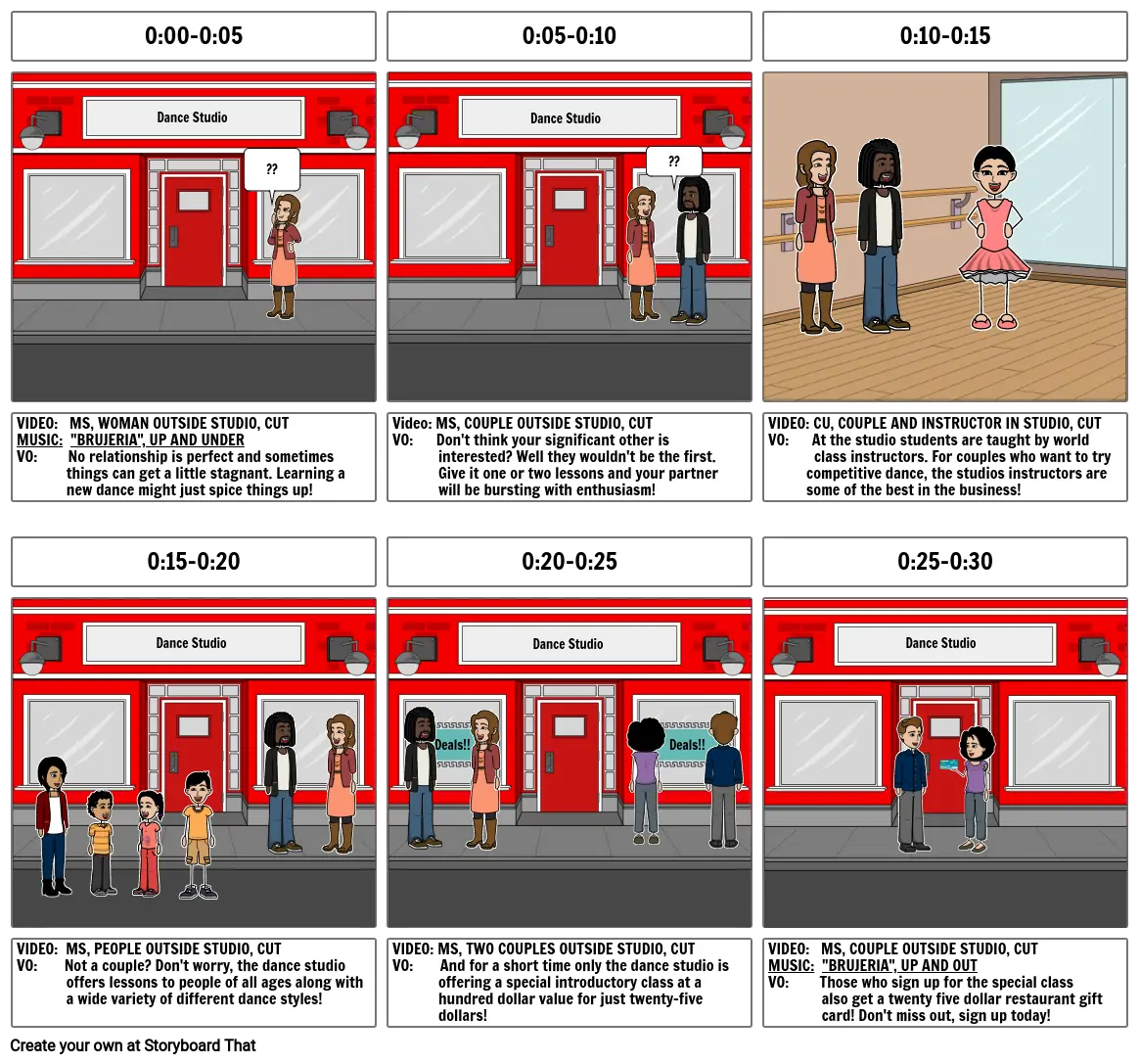 Dance studio storyboard