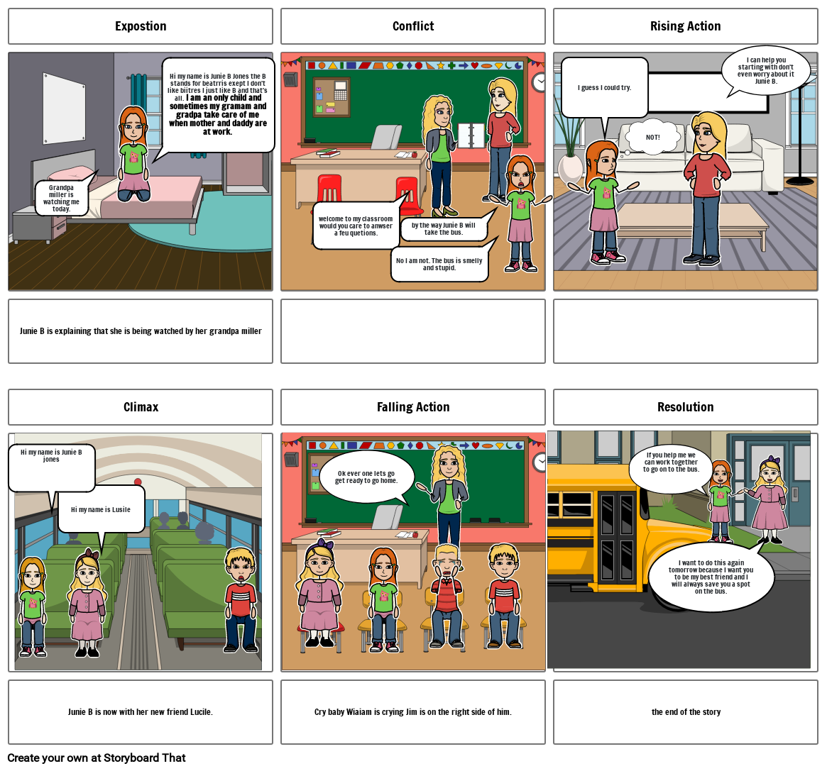 Junie b Jones for english plot asignment Storyboard