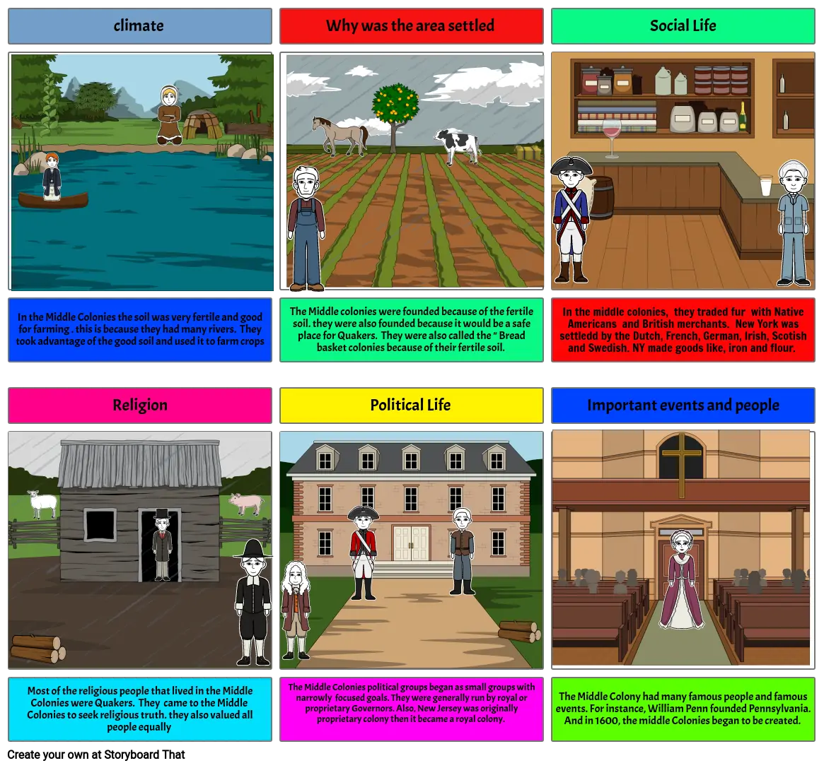 Middle Colonies story board