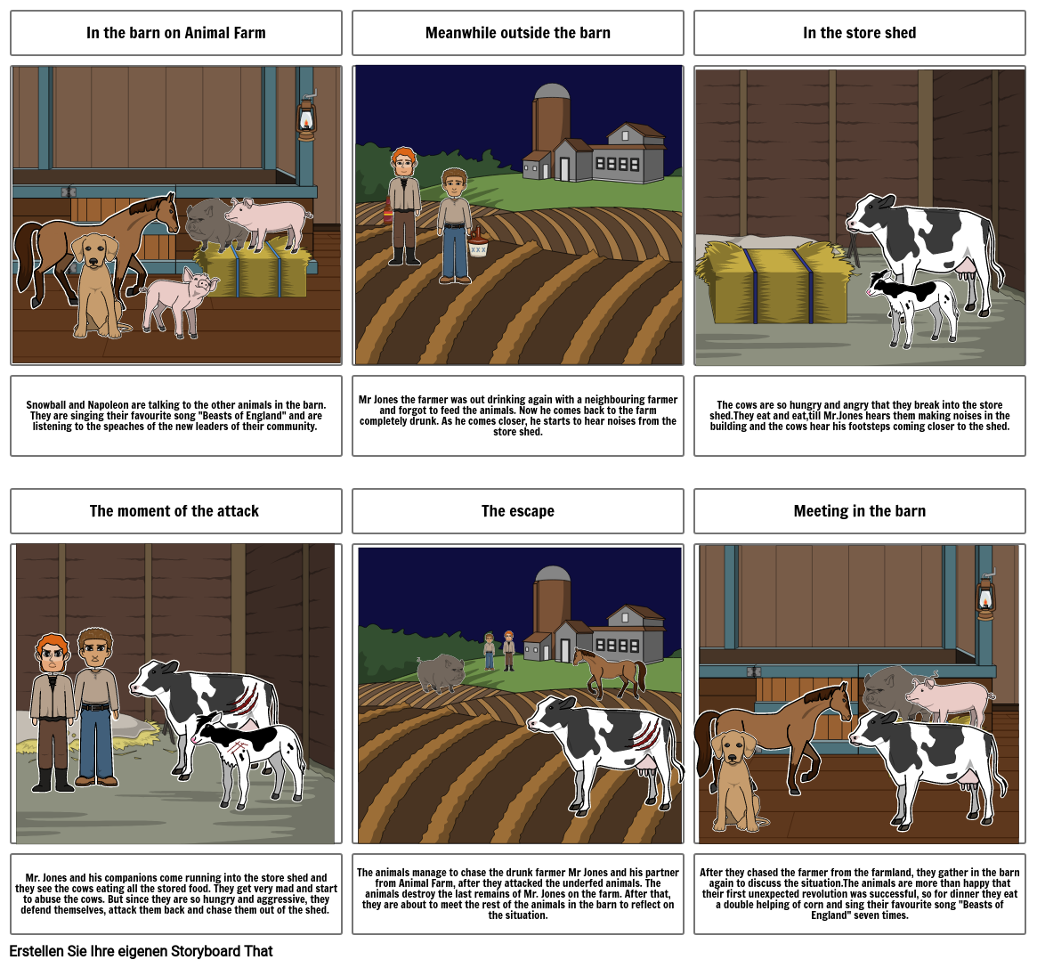 animal farm first attack Storyboard por e5deb0db