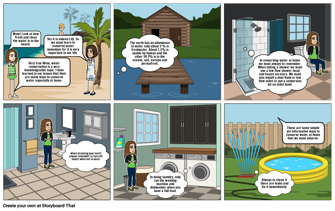 A happy family at home, using water Storyboard