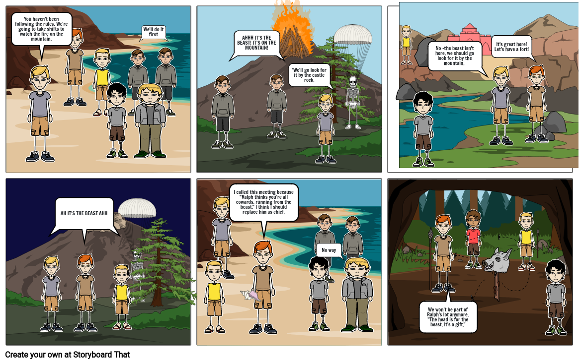 Lord of the Flies Chapters 5-8 Storyboard by eliot56128