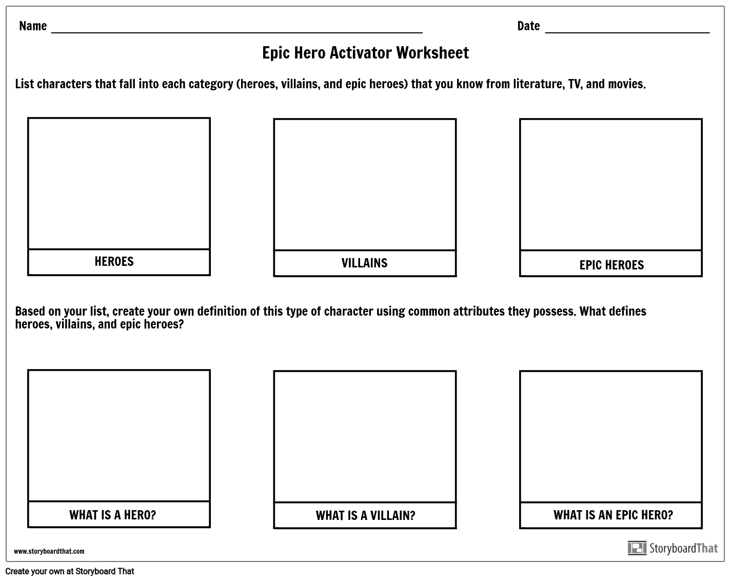 Epic Hero Activator Worksheet Storyboard Por Emily