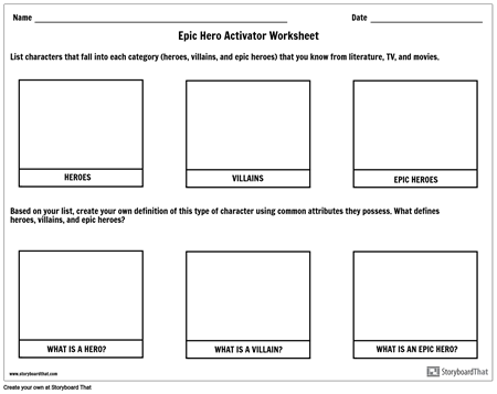 Epic Hero Activator Worksheet