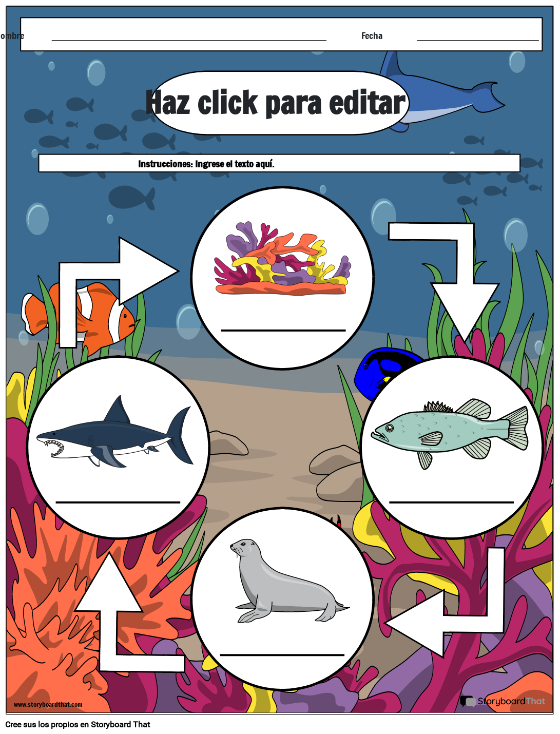 Diseño de Hoja de Trabajo Sobre la Cadena Alimentaria Oceánica