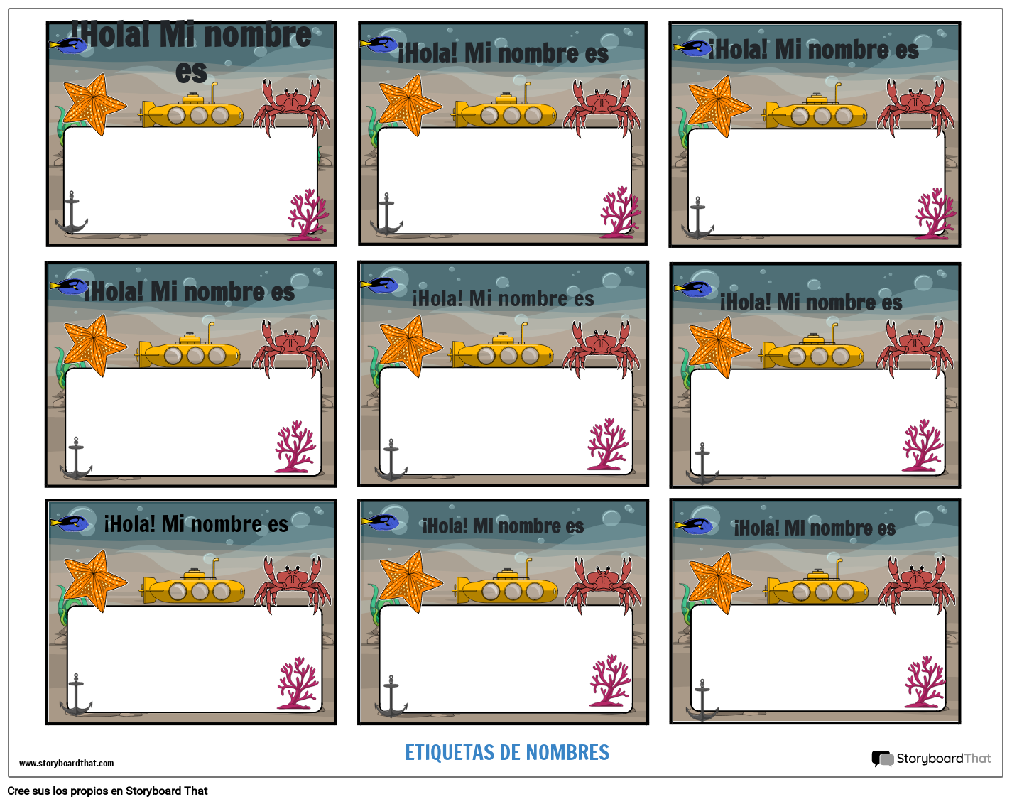 Etiqueta De Nombre Personalizada Bajo El Mar Storyboard etiqueta-de-nombre-personalizada-bajo-el-mar-storyboard