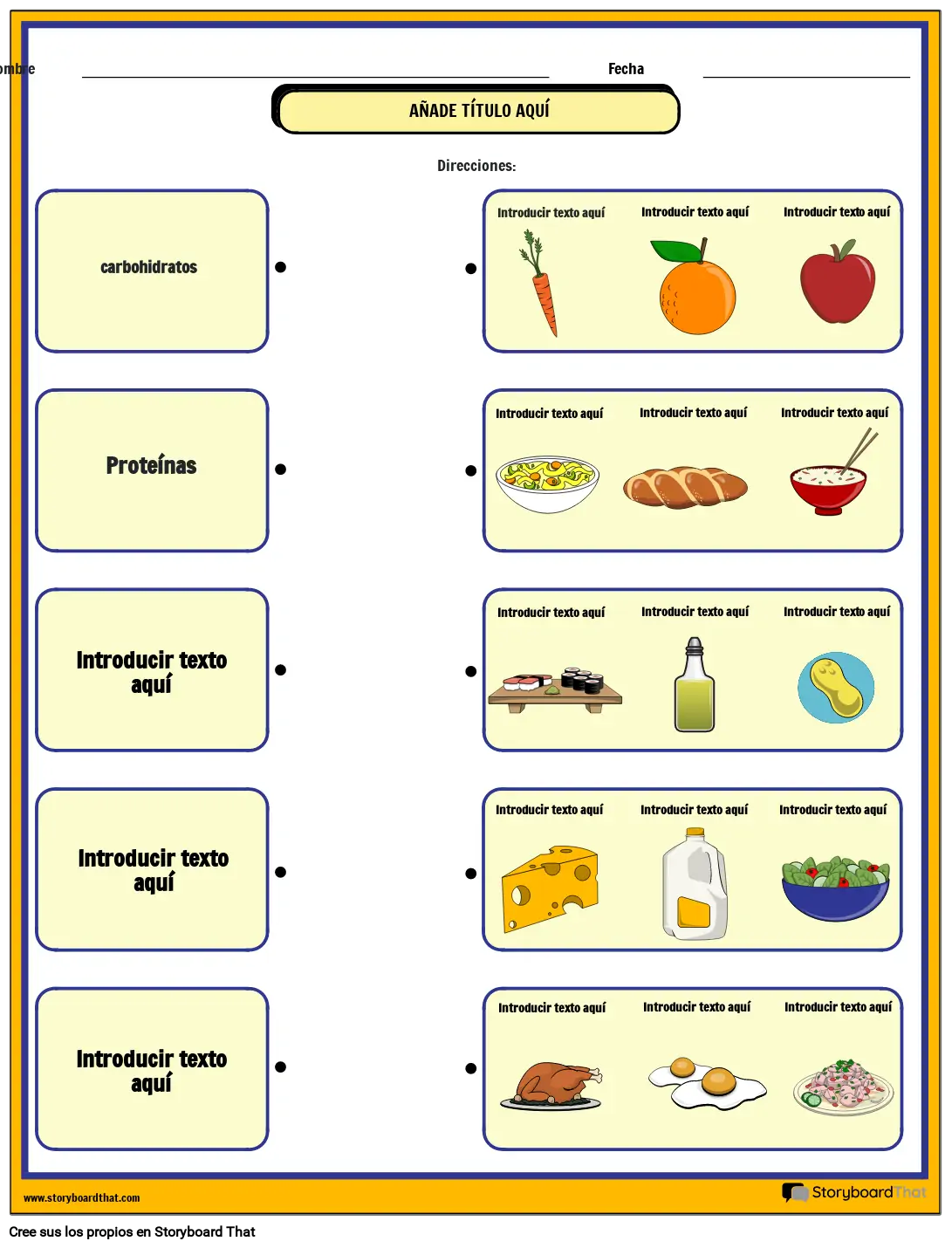 Hoja De Trabajo De Alimentación Y Nutrición Storyboard 3231