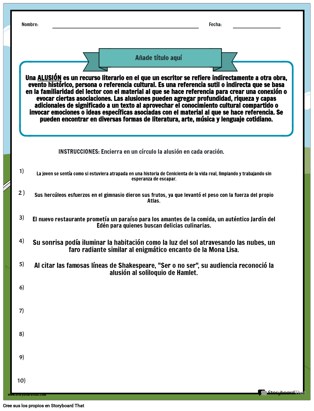 Hoja De Trabajo De Alusión Storyboard Por Es Examples 5738