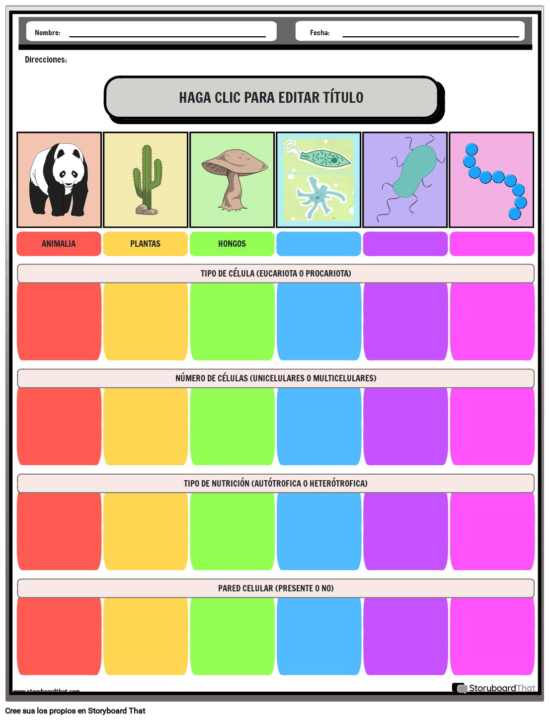 Hoja de Trabajo de Clasificación de los Seis Reinos de la Vida