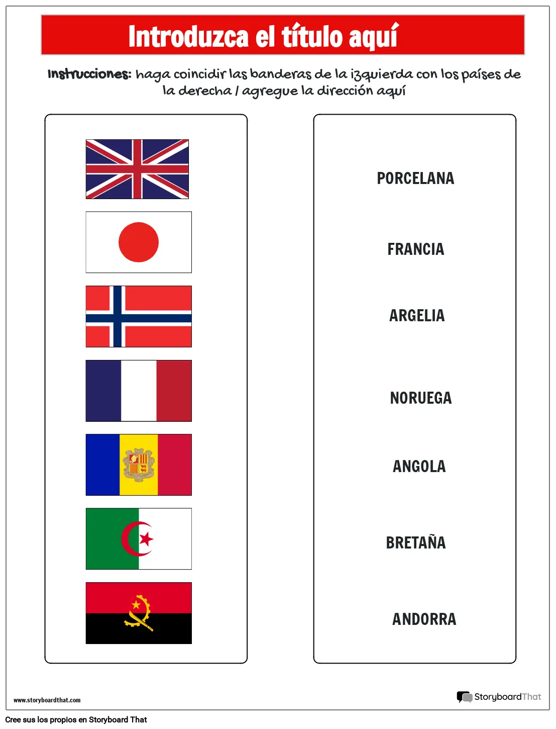 Hoja de trabajo de coincidencia de banderas