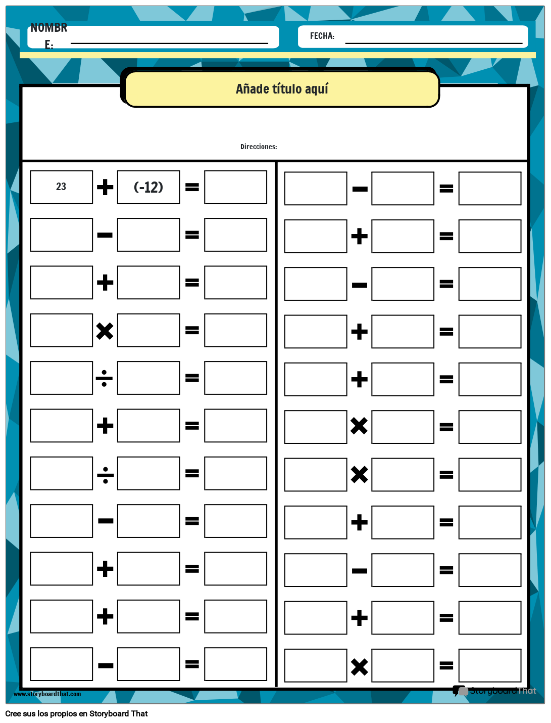 Hojas de Trabajo de Números Enteros: Storyboard That es una Práctica  Matemática Divertida, image size:1091x1430