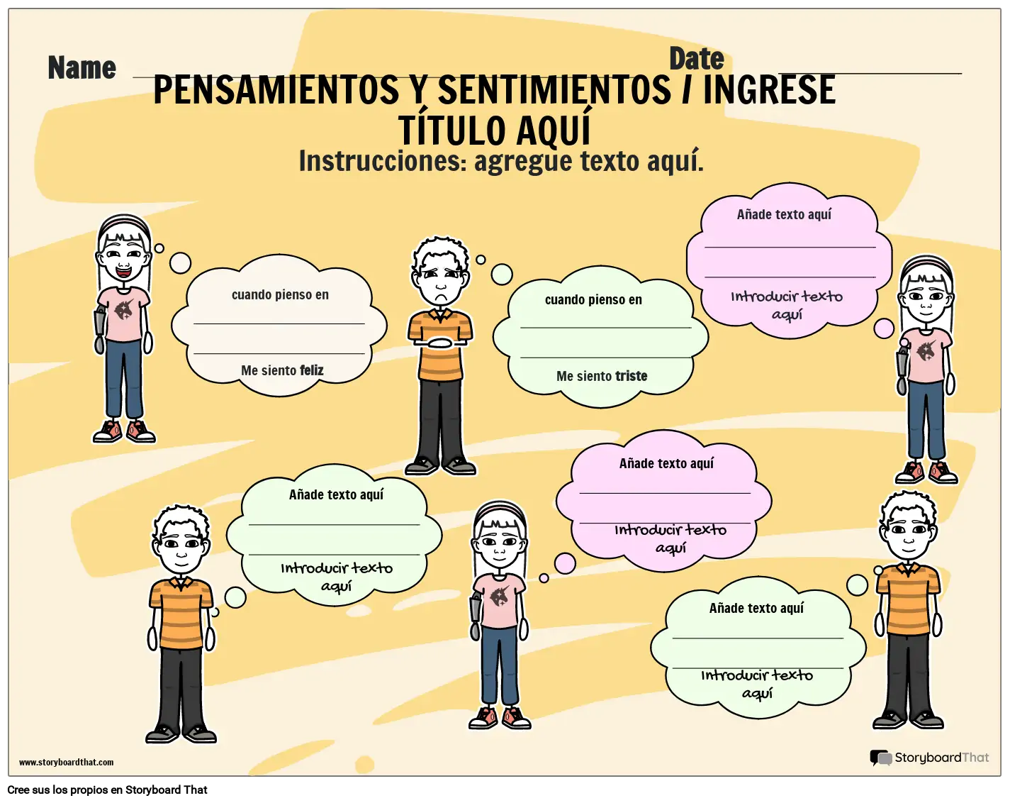 Hoja de trabajo de pensamientos y sentimientos.