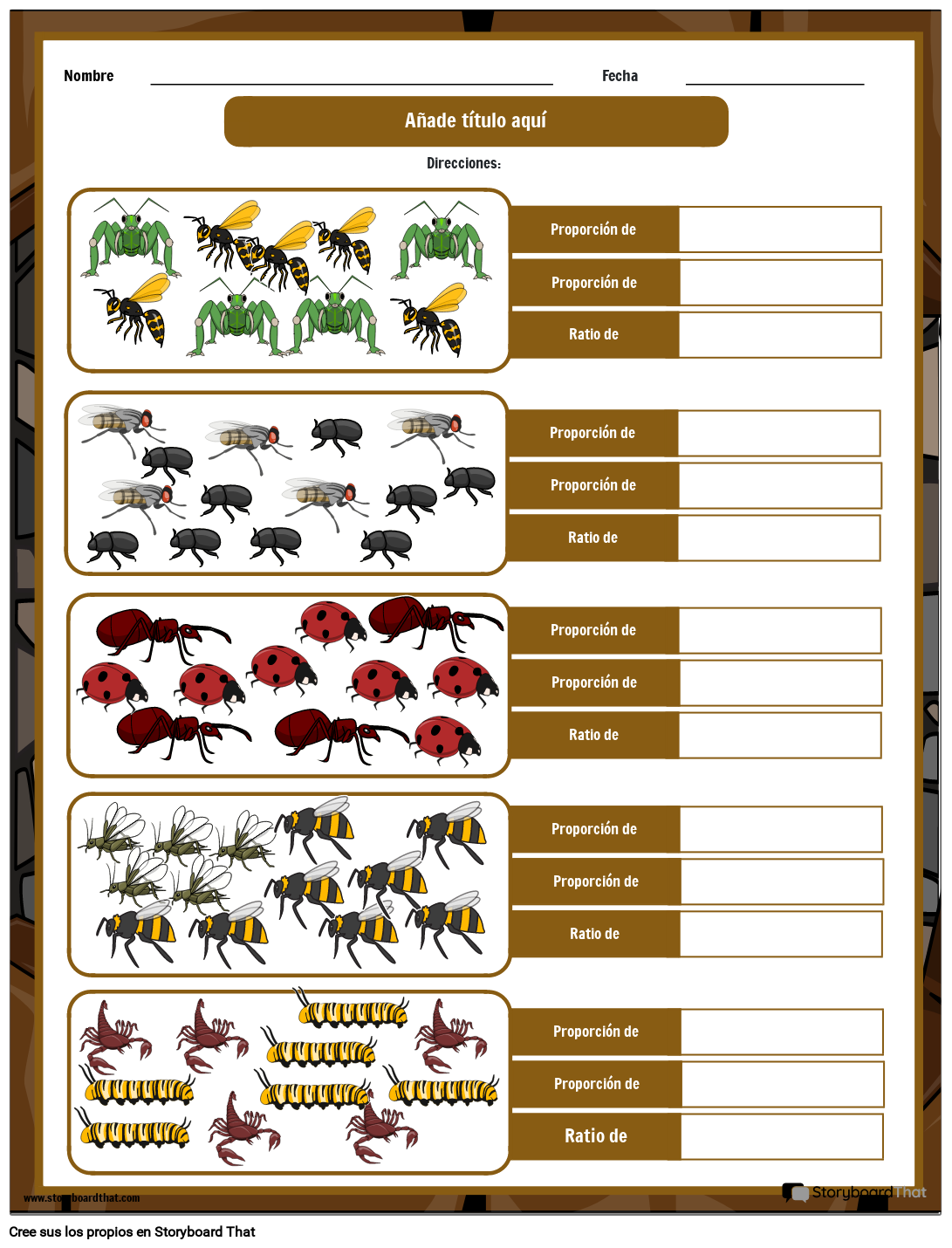 Hoja De Trabajo De Proporciones Con Temática De Insectos 