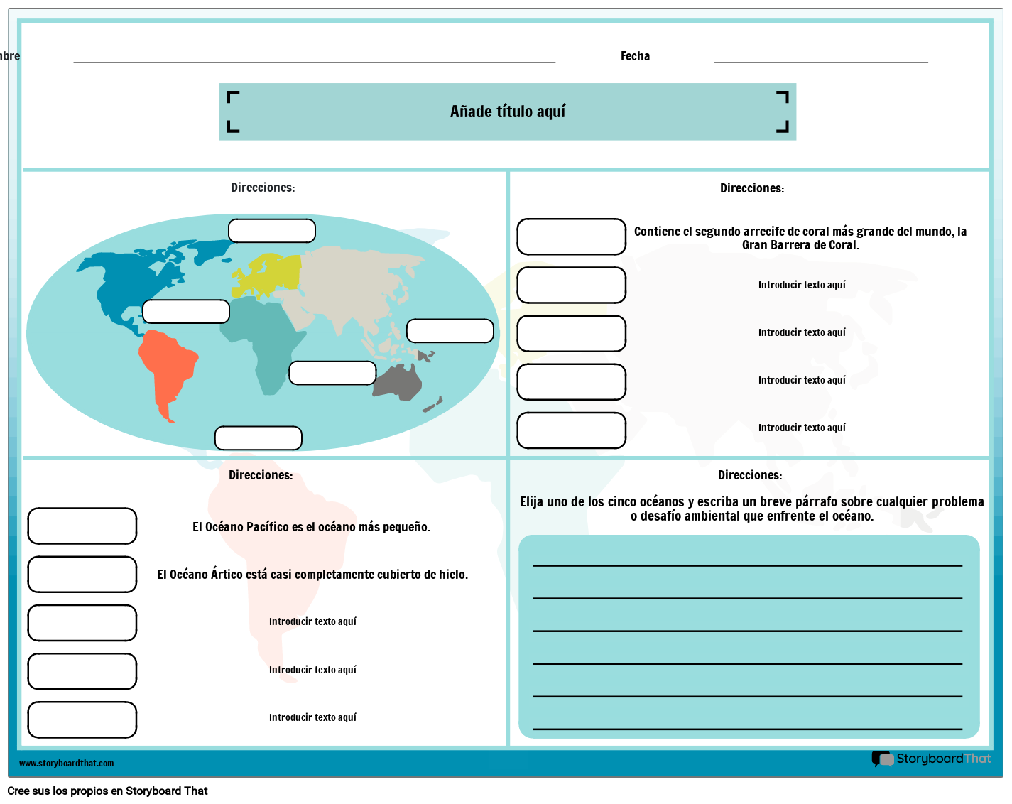 Hoja De Trabajo Explorando Los Cinco Océanos Storyboard