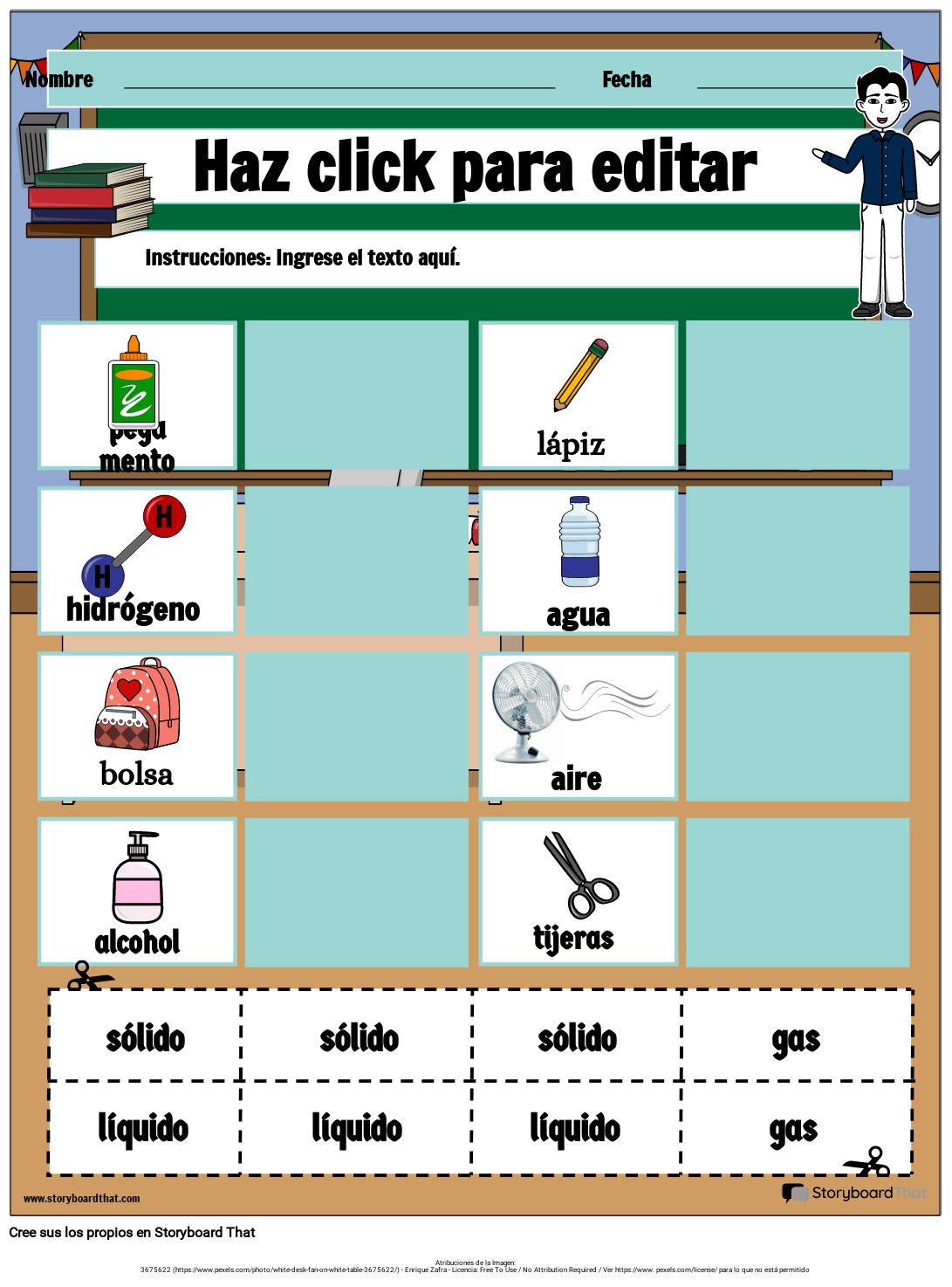 Hoja De Trabajo Sobre Estados De La Materia Con Útiles Escolares 3408