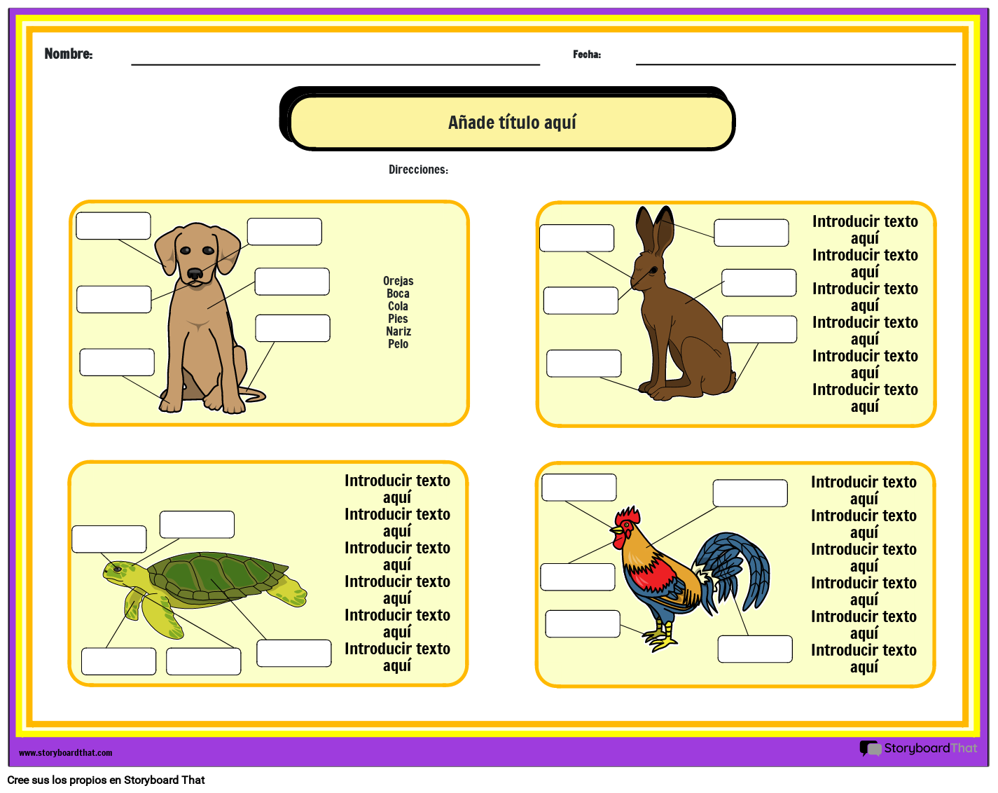 Hojas de Trabajo Sobre Animales: Actividades Interesantes de Storyboard That, image size:1425x1132