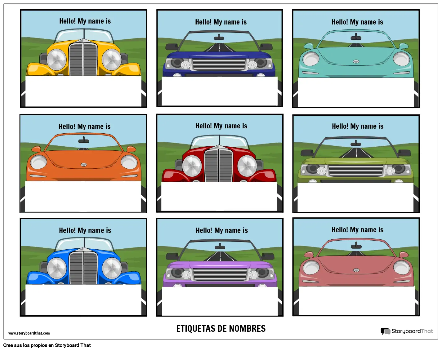 Plantilla Imprimible Para Etiquetas con Nombres de Autos