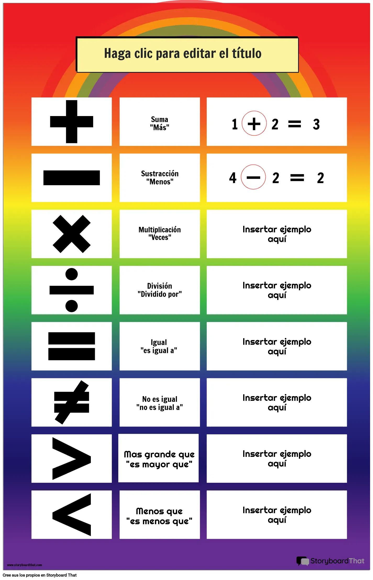 Símbolos matemáticos con temática de arco iris con ejemplo Póster